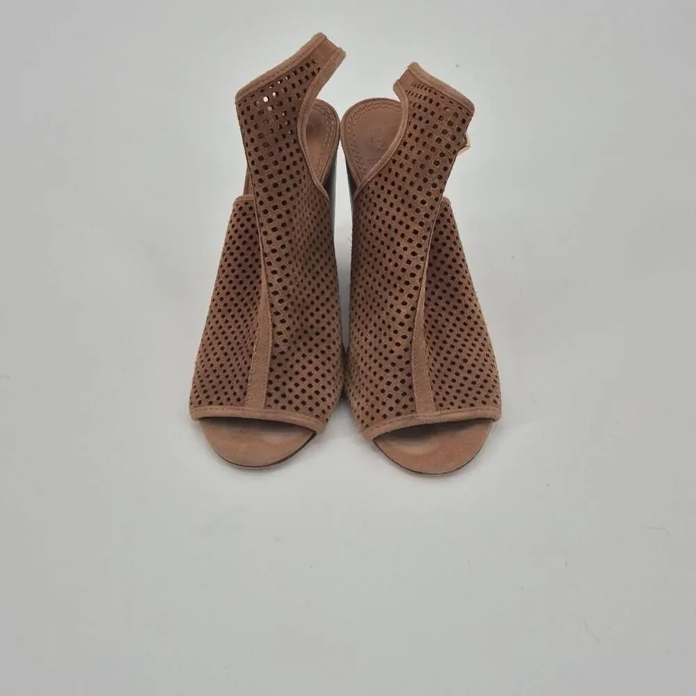 TORY BURCH Jesse Perforate Suede Heeled Sandals Size 8